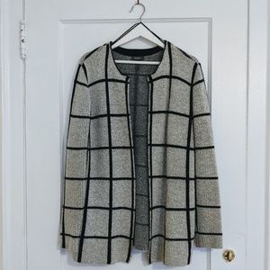 Windowpane Check Plaid Cardigan